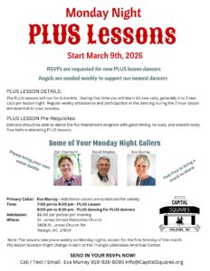 Capital Squares Raleigh Monday night PLUS Square Dance lessons starting March 2026